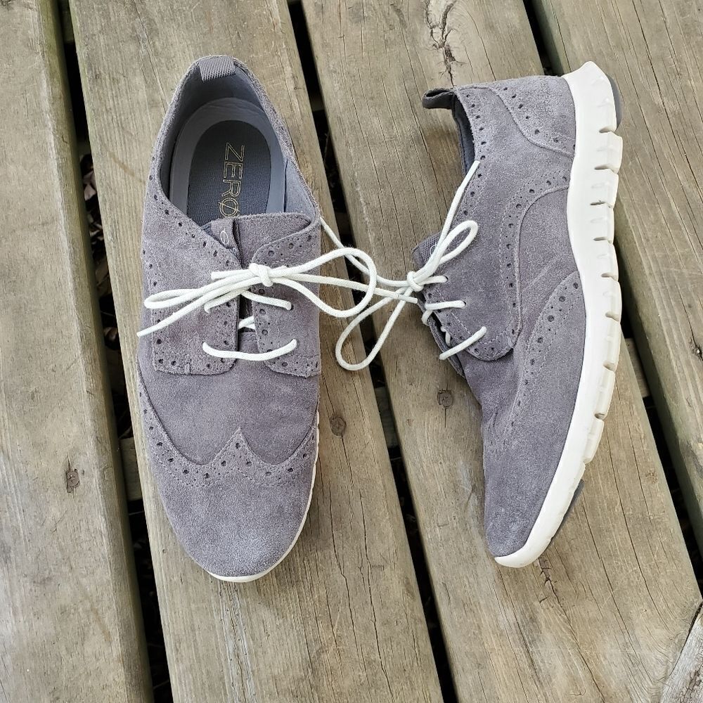 Cole Haan Zerogrand Wingtip Oxford Closed‎ Hole Gray Suede Lace-up Shoes 8.5